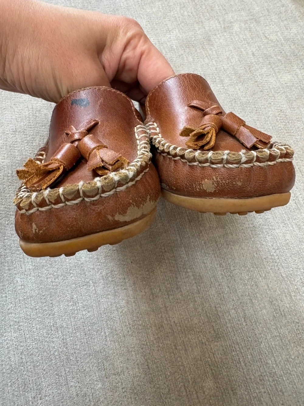 elephantito leather boy moccasin loafer brown tan formal shoes US 6.5 EU 22 12M